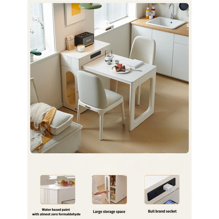 ✨Multifunctional Storage Cabinet, Retractable Island Dining Table with induction cooker