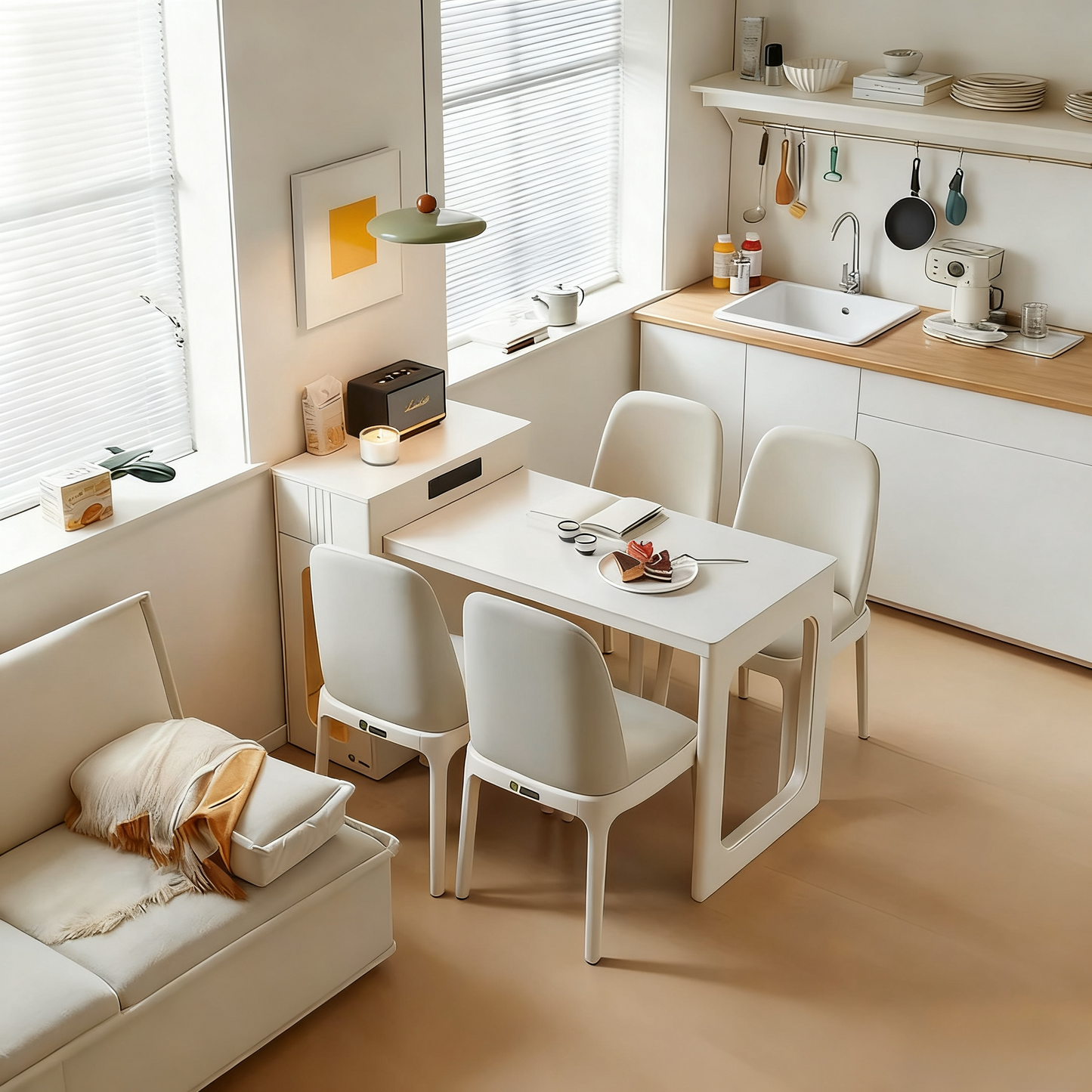 ✨Multifunctional Storage Cabinet, Retractable Island Dining Table with induction cooker