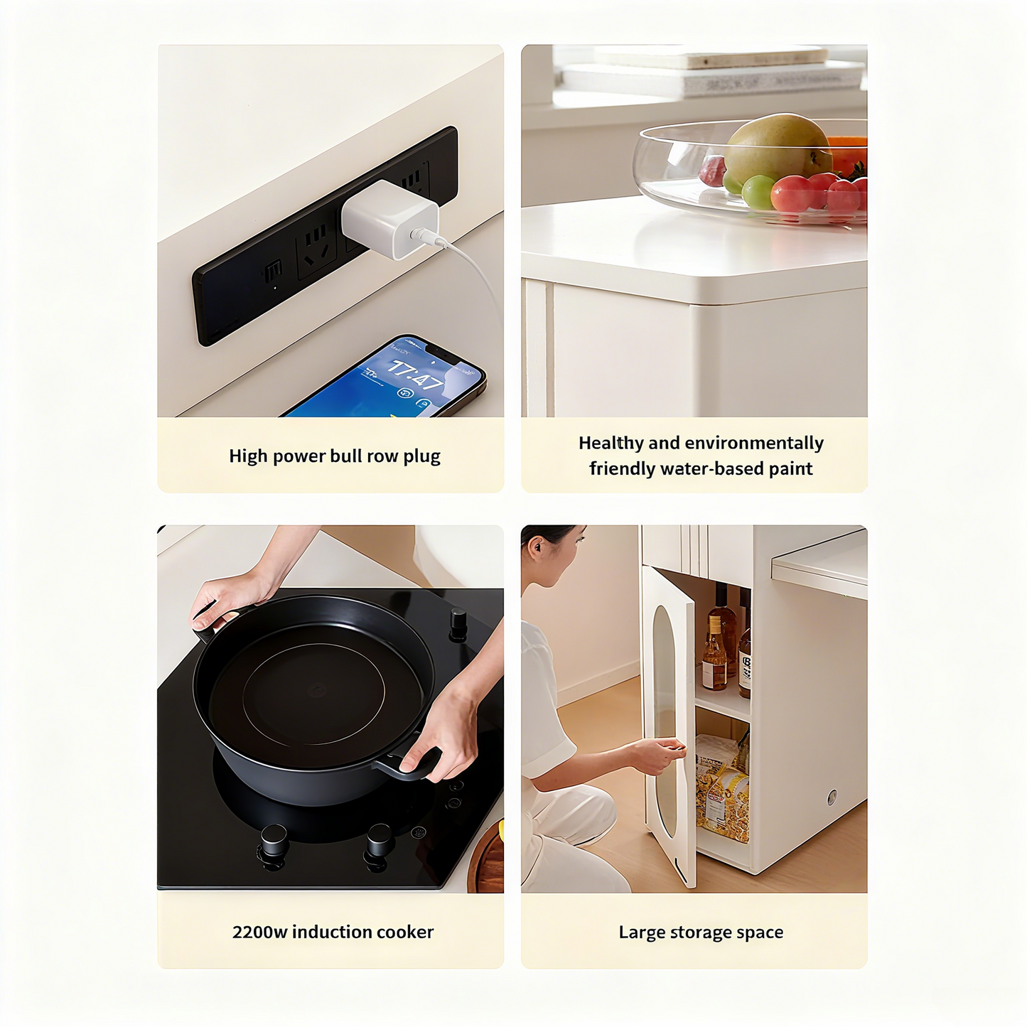 ✨Multifunctional Storage Cabinet, Retractable Island Dining Table with induction cooker