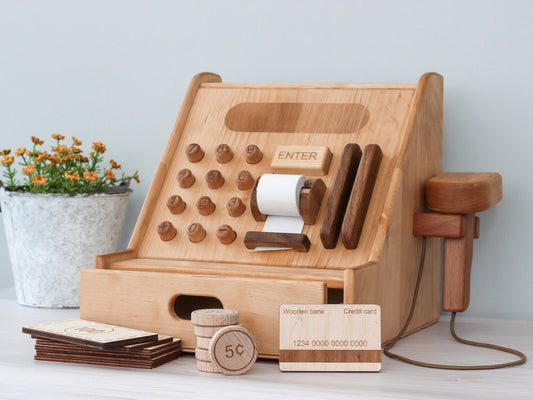 🎈Wooden Cash Register  Vintage pretend play for kids